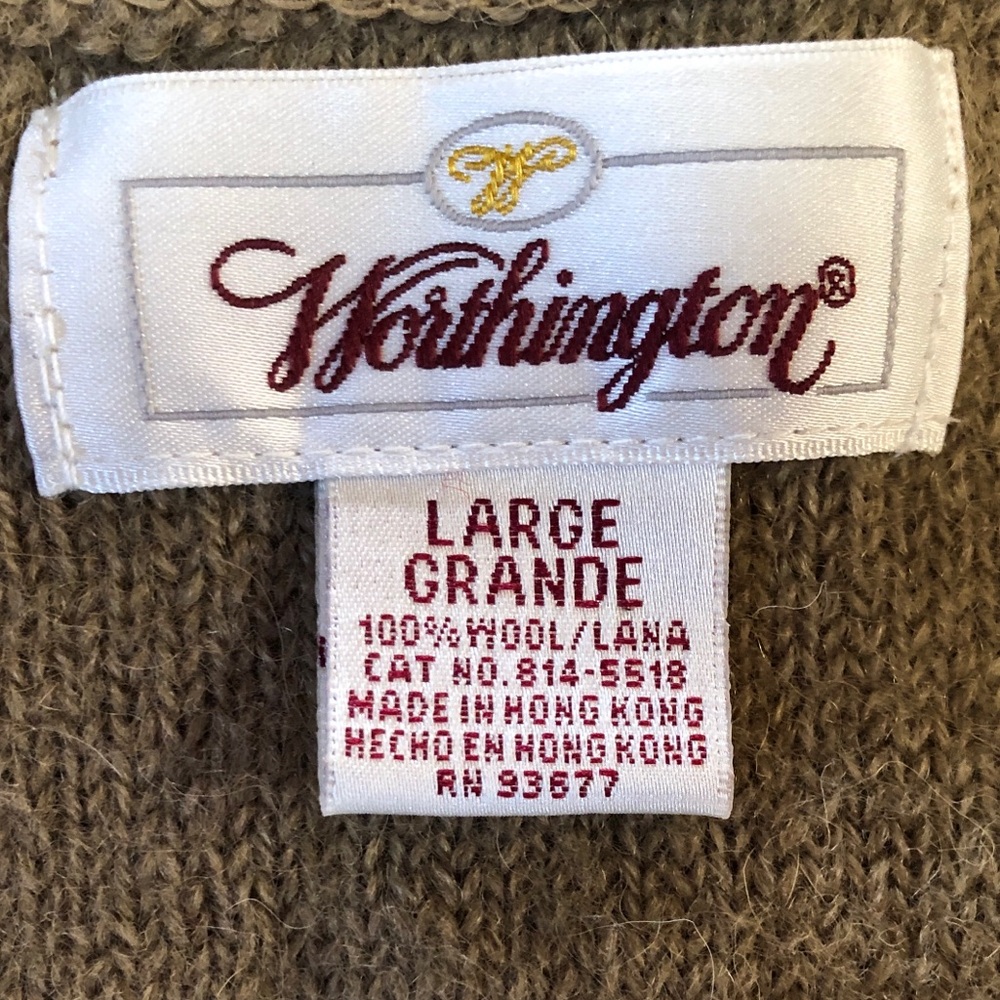 Classic Wool Cardigan WORTHINGTON Button Front Collared Sweater Tan (Large) - Picture 5 of 17